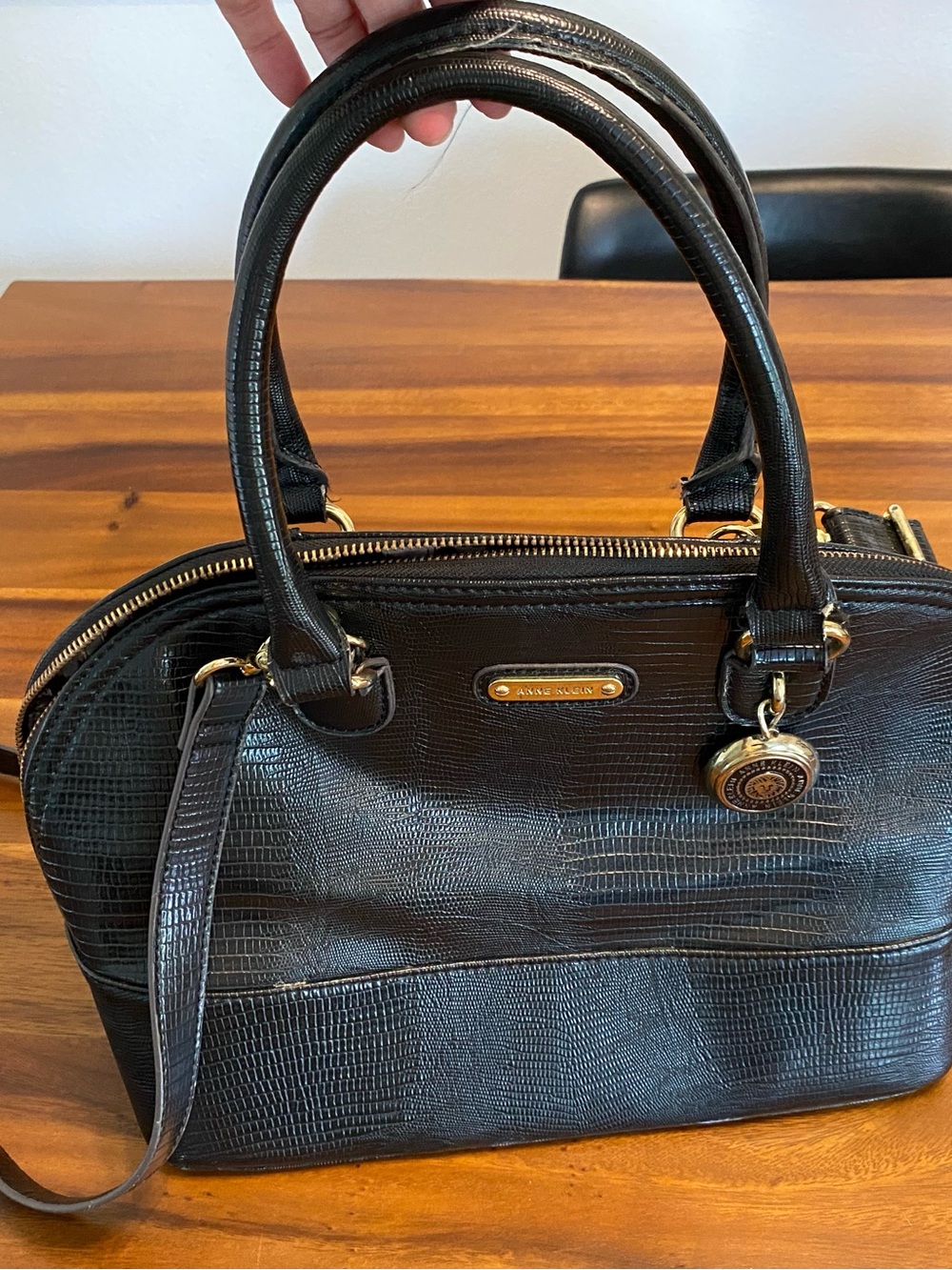 Anne Klein Black Textured Satchel Bag